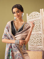 Thumbnail for Beige Cotton Blend Printed Madhubani Saree with Unstitched Blouse - Hiral Fashion - Distacart