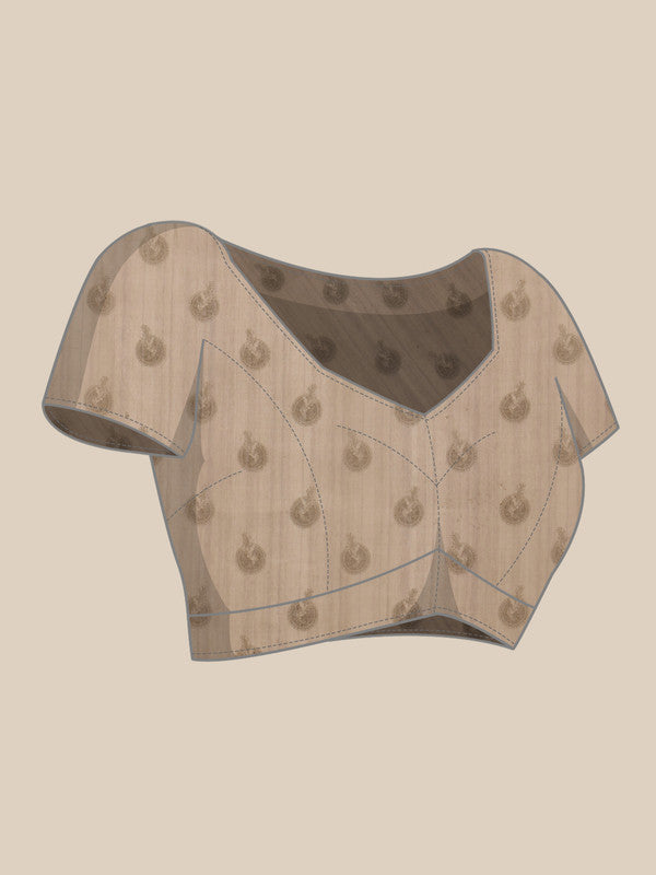 Beige Cotton Blend Printed Madhubani Saree with Unstitched Blouse - Hiral Fashion - Distacart