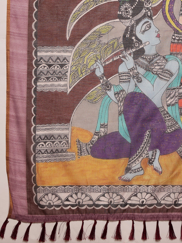 Gray Cotton Blend Printed Madhubani Saree with Unstitched Blouse - Hiral Fashion - Distacart