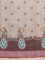 Thumbnail for Gray Cotton Blend Printed Madhubani Saree with Unstitched Blouse - Hiral Fashion - Distacart