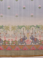 Thumbnail for Gray Cotton Blend Printed Madhubani Saree with Unstitched Blouse - Hiral Fashion - Distacart