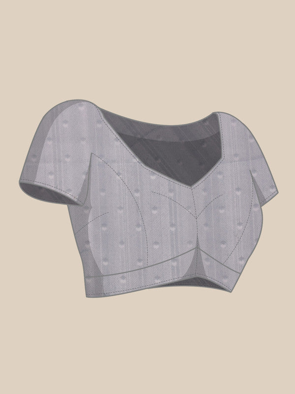 Gray Cotton Blend Printed Madhubani Saree with Unstitched Blouse - Hiral Fashion - Distacart