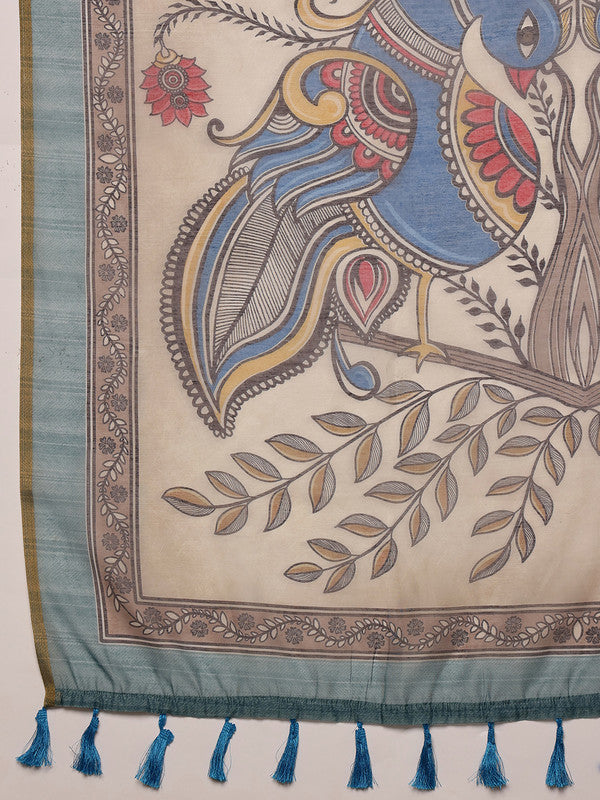 Pink Cotton Blend Printed Madhubani Saree with Unstitched Blouse - Hiral Fashion - Distacart