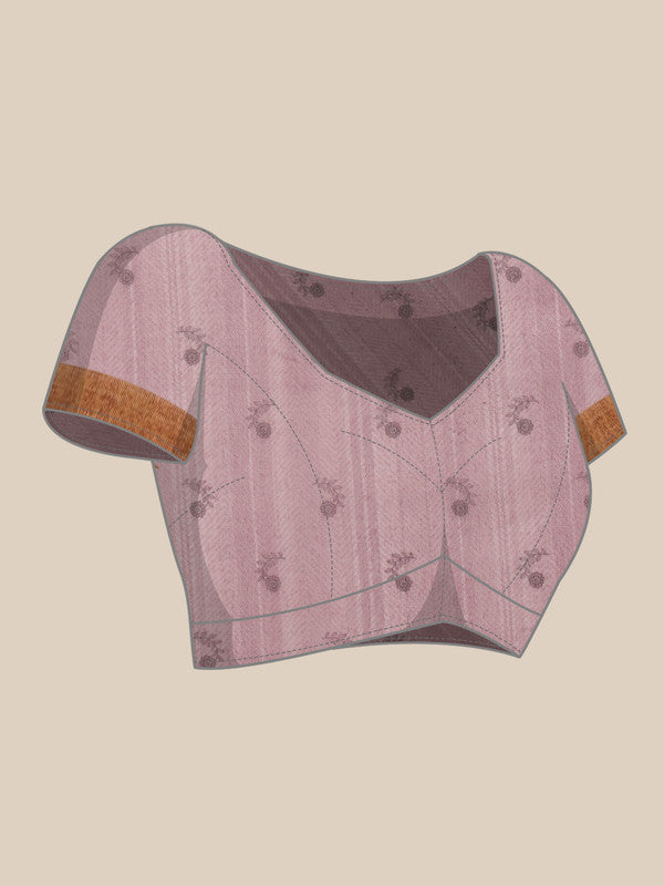 Pink Cotton Blend Printed Madhubani Saree with Unstitched Blouse - Hiral Fashion - Distacart