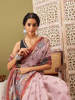 Thumbnail for Rust Cotton Blend Printed Madhubani Saree with Unstitched Blouse - Hiral Fashion - Distacart