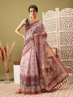 Thumbnail for Rust Cotton Blend Printed Madhubani Saree with Unstitched Blouse - Hiral Fashion - Distacart