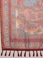 Thumbnail for Rust Cotton Blend Printed Madhubani Saree with Unstitched Blouse - Hiral Fashion - Distacart