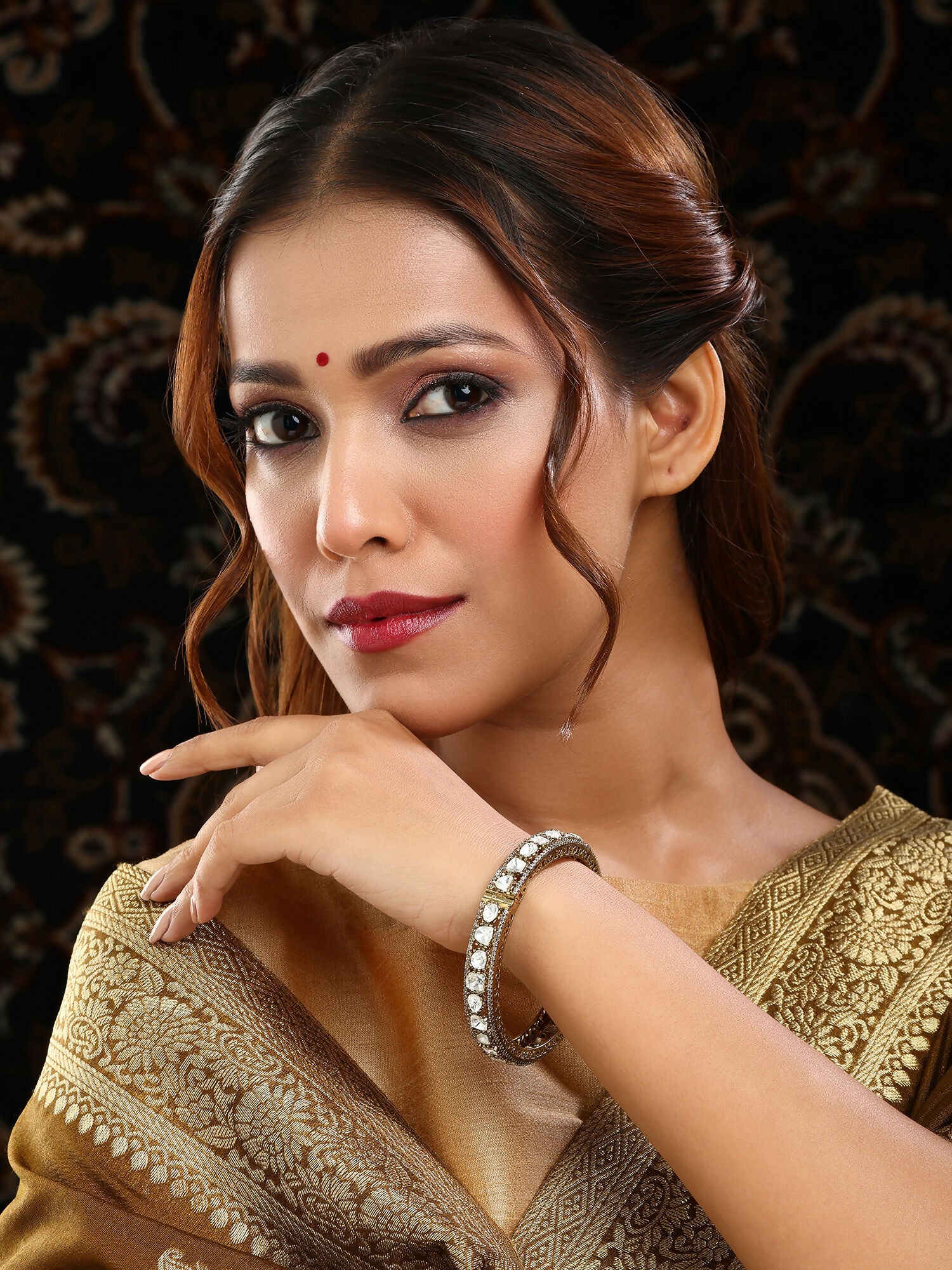 Ruby Raang 22k Gold Polished Kundan Bracelet