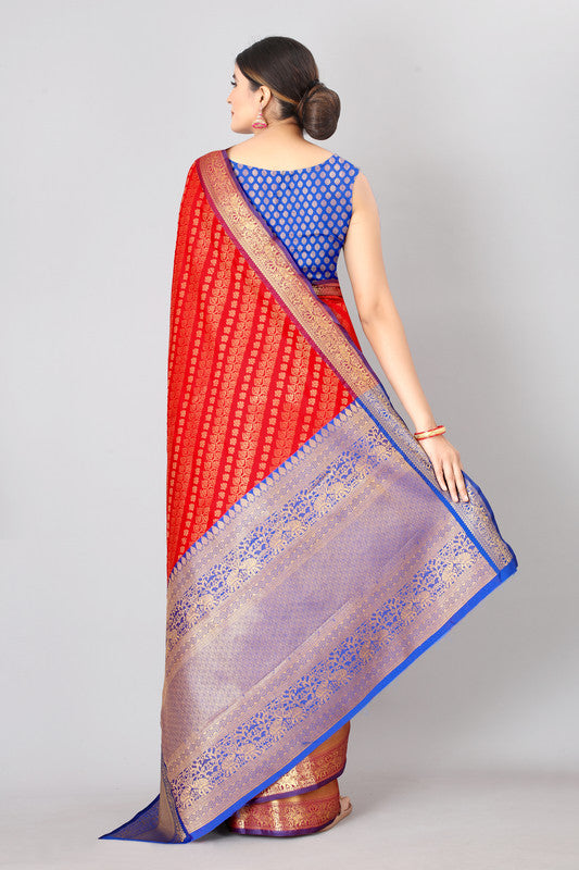 Red Silk Blend Woven Zari Design Abstract Saree with Unstitched Blouse - Hiral Fashion - Distacart