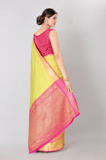 Thumbnail for Yellow Silk Blend Woven Zari Design Striped Saree with Unstitched Blouse - Hiral Fashion - Distacart