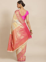 Thumbnail for Beige Jute Silk Woven Zari Design Geomatric Saree with Unstitched Blouse - Hiral Fashion - Distacart