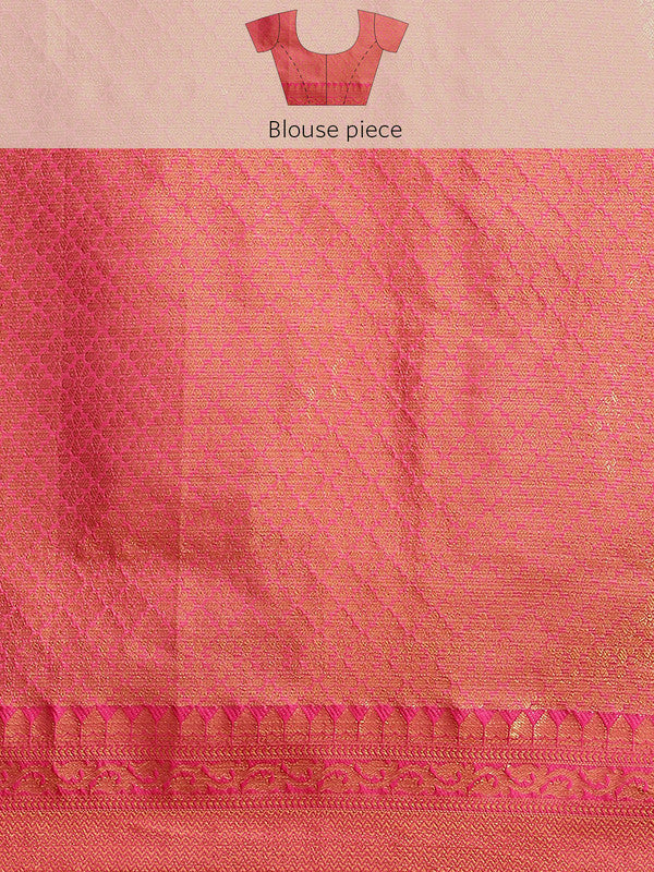 Beige Jute Silk Woven Zari Design Geomatric Saree with Unstitched Blouse - Hiral Fashion - Distacart