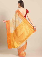 Thumbnail for Beige Jute Silk Embellished Geomatric Saree with Unstitched Blouse - Hiral Fashion - Distacart