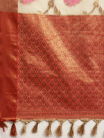 Thumbnail for Beige Tusser Silk Woven Zari Design Floral Saree with Unstitched Blouse - Hiral Fashion - Distacart