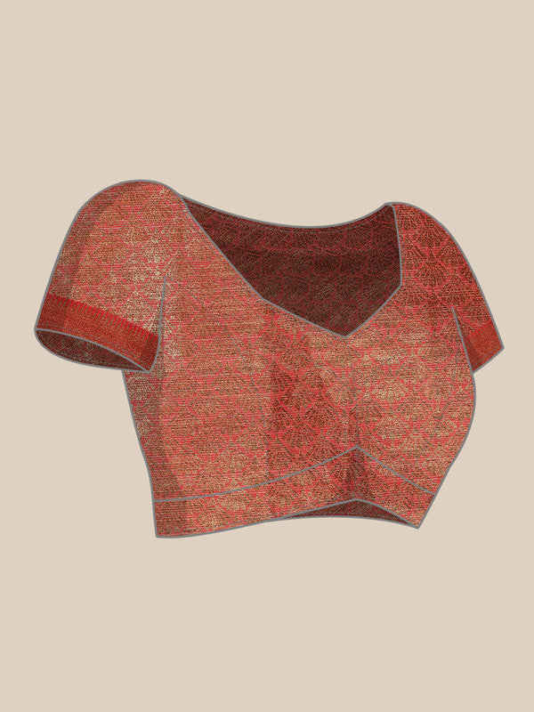 Beige Tusser Silk Woven Zari Design Floral Saree with Unstitched Blouse - Hiral Fashion - Distacart