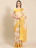 Thumbnail for Beige Jute Silk Embellished Geomatric Saree with Unstitched Blouse - Hiral Fashion - Distacart