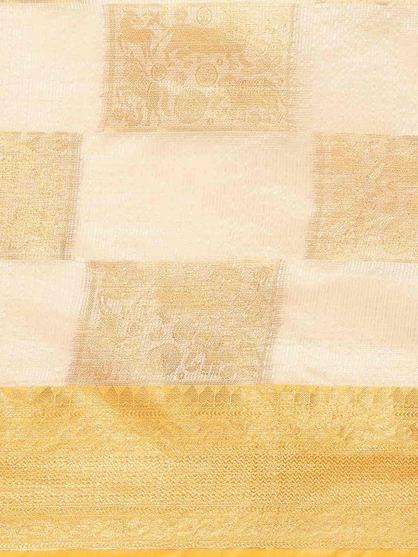 Beige Jute Silk Embellished Geomatric Saree with Unstitched Blouse - Hiral Fashion - Distacart