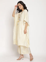 Thumbnail for Ahalyaa Women Off White Printed Gotta Patti Kaftan Style Kurta With Palazzos
