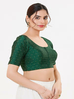 Thumbnail for Joban Fashion Bottle-Green Taffeta Silk Elbow Sleeveless Front Open Blouse