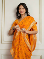 Thumbnail for Ai Fashion Yellow Georgette Rajwadi Bandhani Print Party Wear Saree