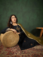 Thumbnail for Sangria Self Designed Straight Kurta & Trousers With Dupatta