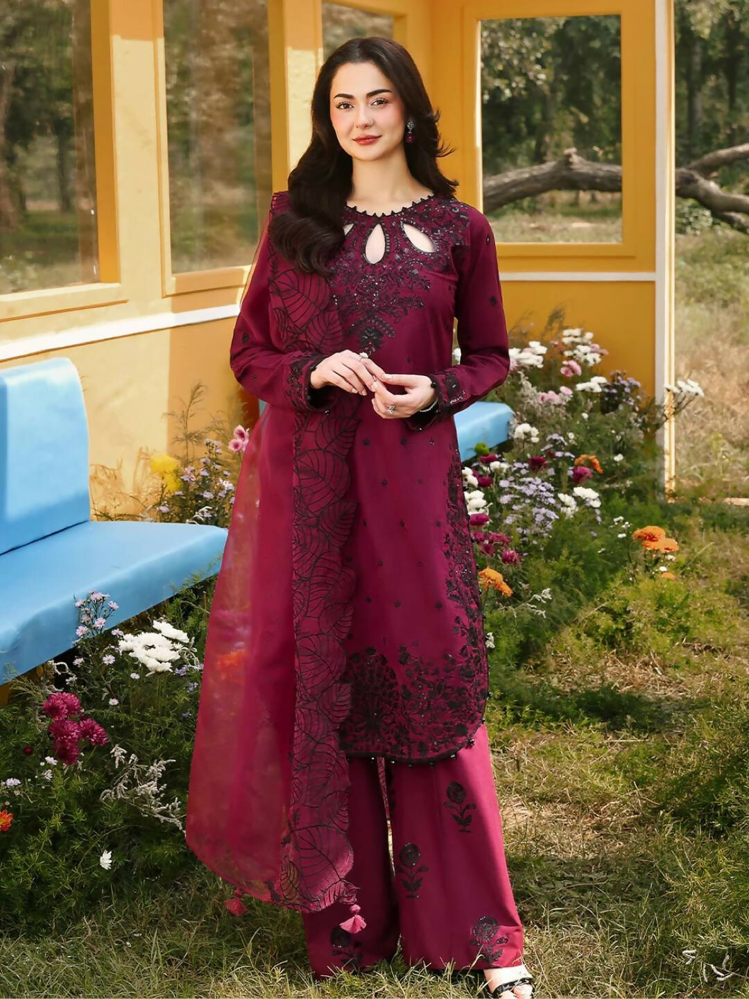 Teeya Creation Womens Trending Stylish Kurta Palazzo Set - Wine - Dista
