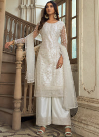 Thumbnail for Vegaa Fashion White Premium Net Embroidered Traditional Palazzo Suit