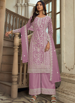 Vegaa Fashion Lavender Premium Net Embroidered Traditional Palazzo Suit