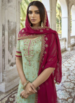 Thumbnail for Vegaa Fashion Sea Green Georgette Embroidery Party Wear Palazzo