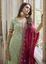 Thumbnail for Vegaa Fashion Sea Green Georgette Embroidery Party Wear Palazzo