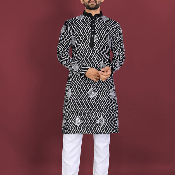 Neera Trendz Black Soft Silk Embroidered Men's Kurta Pyjama