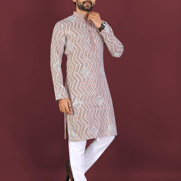Neera Trendz Brown Soft Silk Embroidered Men's Kurta Pyjama - Distacart