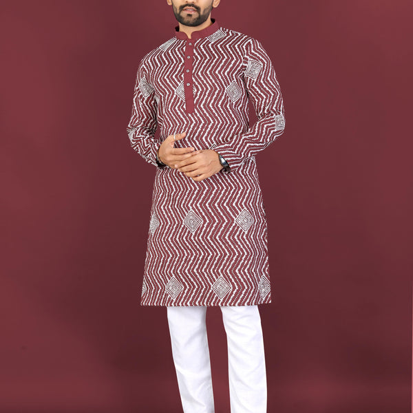 Neera Trendz Maroon Soft Silk Embroidered Men's Kurta Pyjama