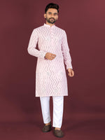 Thumbnail for Neera Trendz Pink Soft Silk Embroidered Men's Kurta Pyjama - Distacart