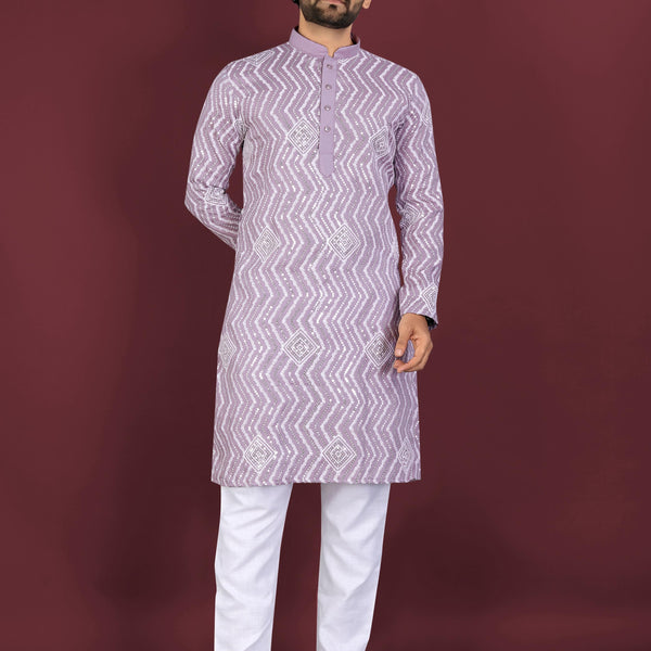 Neera Trendz Purple Soft Silk Embroidered Men's Kurta Pyjama - Distacart