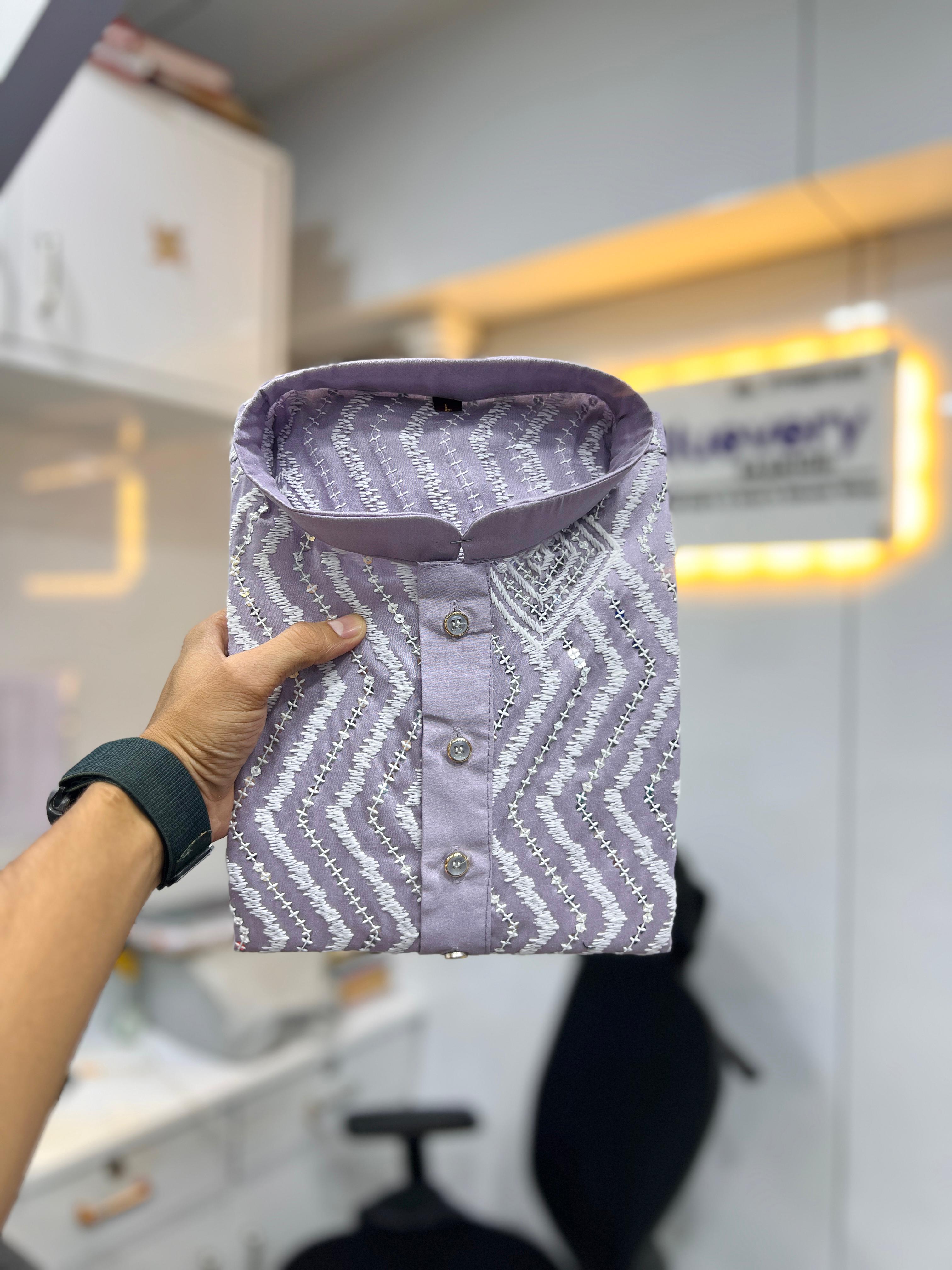 Neera Trendz Purple Soft Silk Embroidered Men's Kurta Pyjama - Distacart