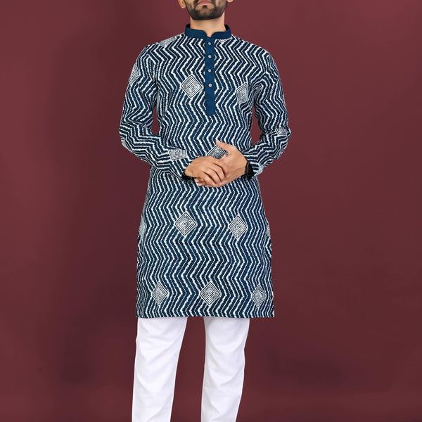 Neera Trendz Teal Soft Silk Embroidered Men's Kurta Pyjama - Distacart