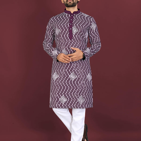 Neera Trendz Wine Soft Silk Embroidered Men's Kurta Pyjama