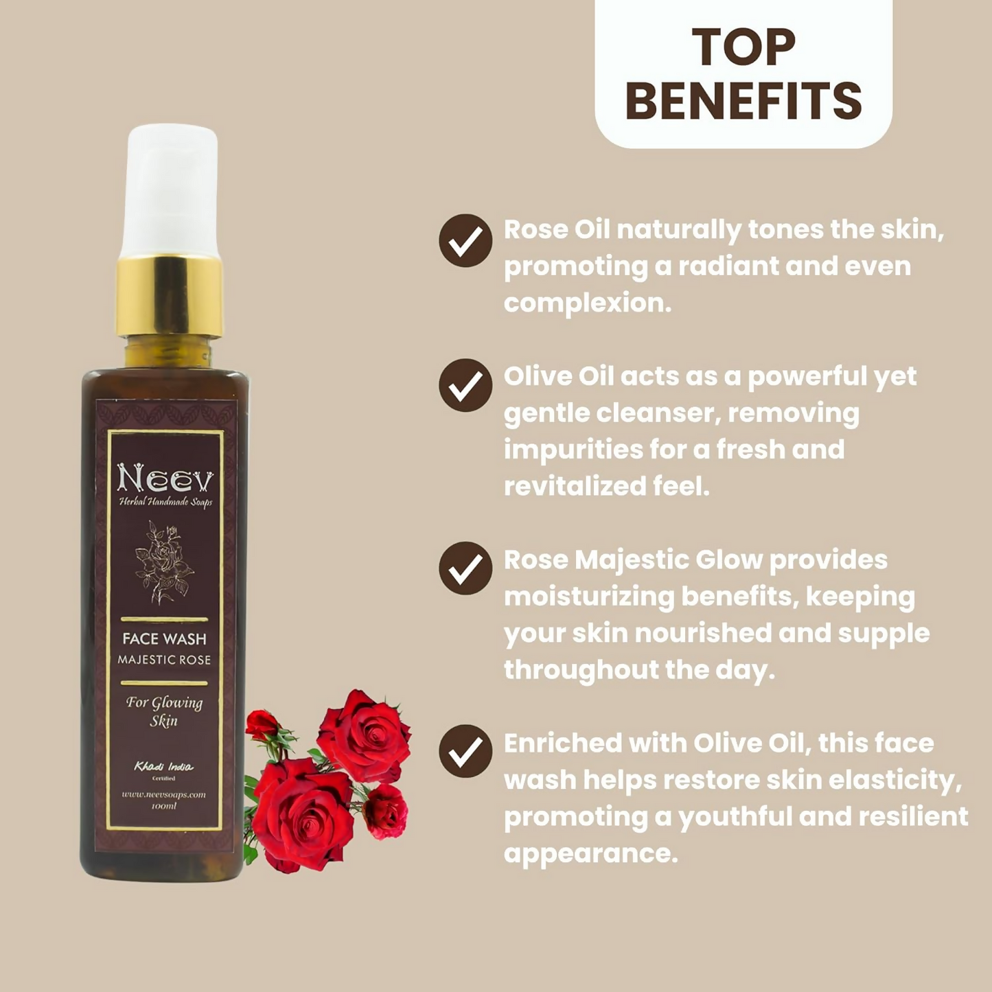 Neev Herbal Handmade Soaps Rose Majestic Glow Face Wash - Distacart