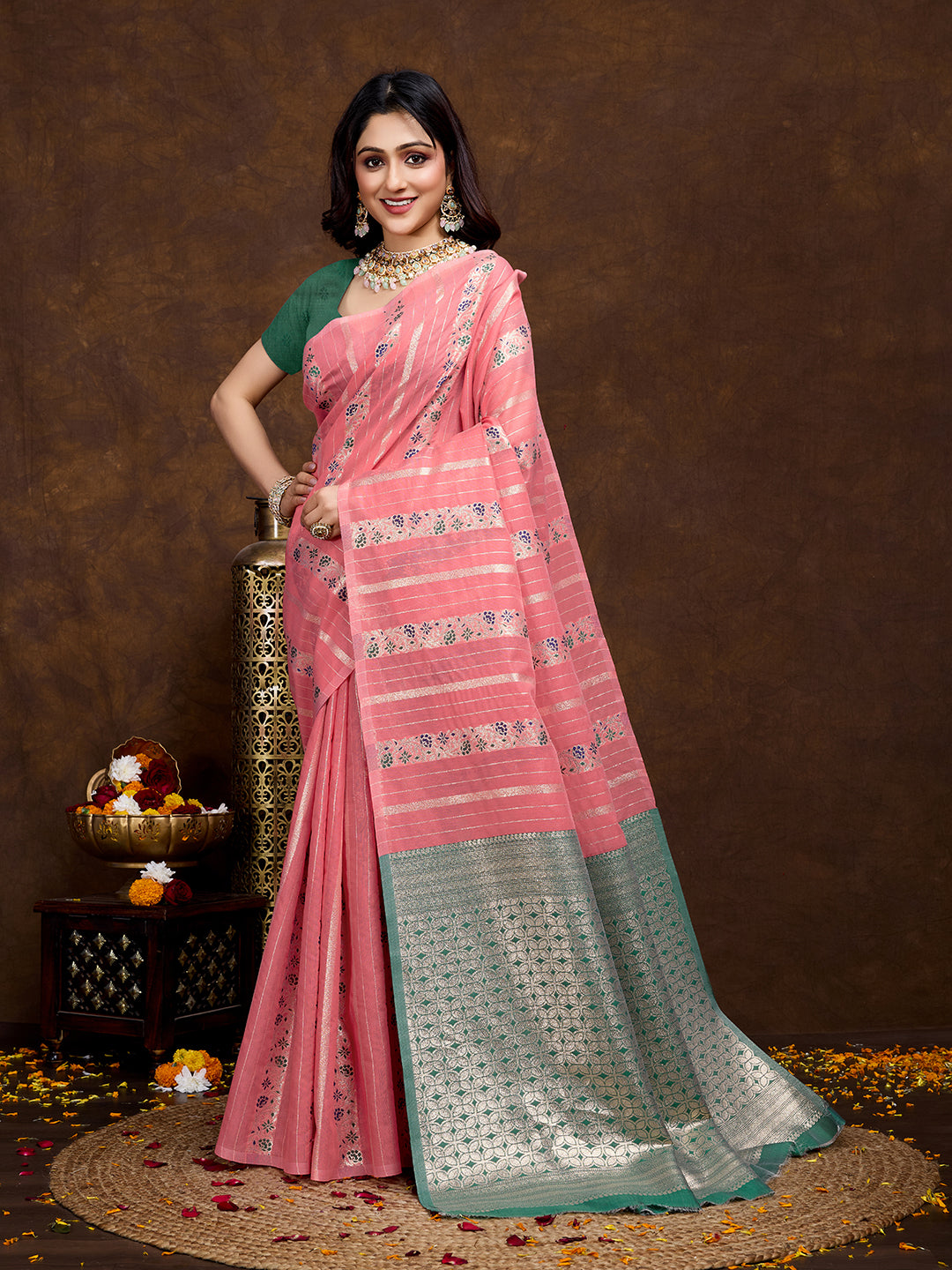 Vedant Vastram Jacquard Work Fancy Bollywood Saree - Gajari - Distacart
