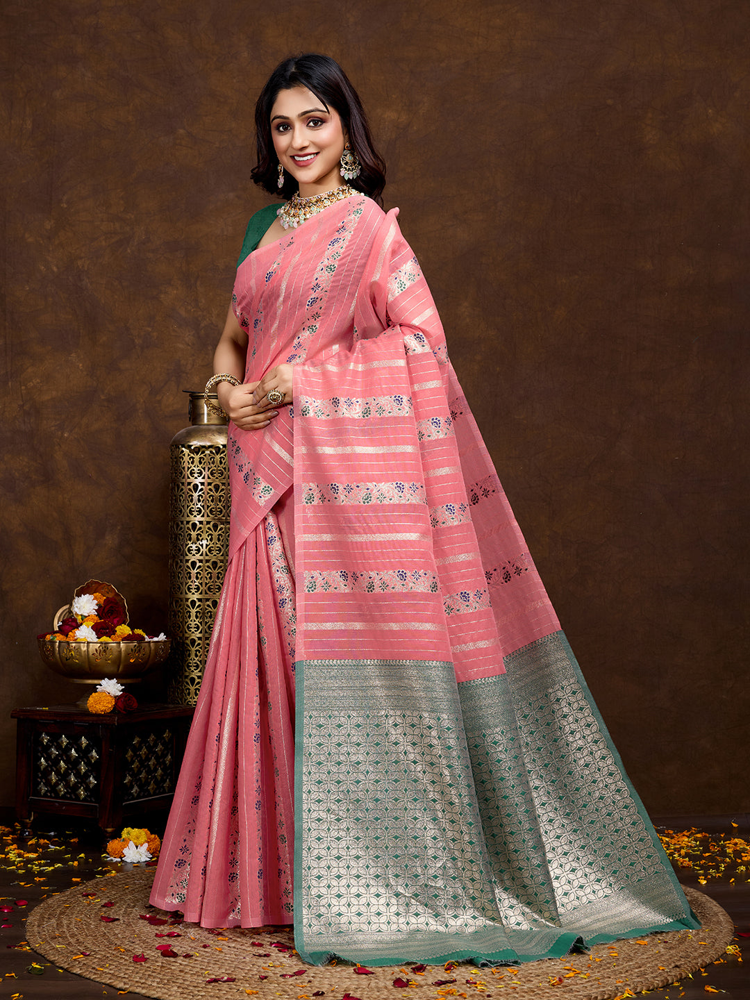 Vedant Vastram Jacquard Work Fancy Bollywood Saree - Gajari - Distacart