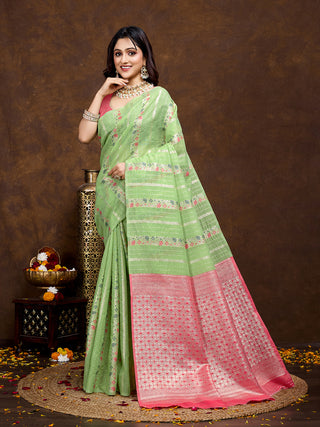 Vedant Vastram Jacquard Work Fancy Bollywood Saree - Pista - Distacart