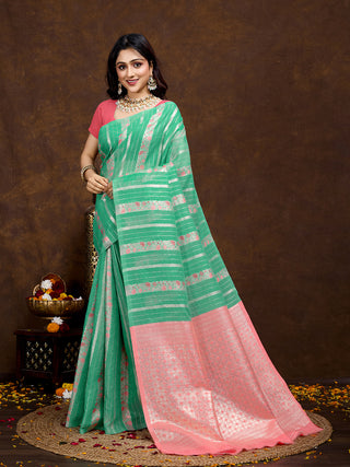 Vedant Vastram Jacquard Work Fancy Bollywood Saree - Seegreen - Distacart