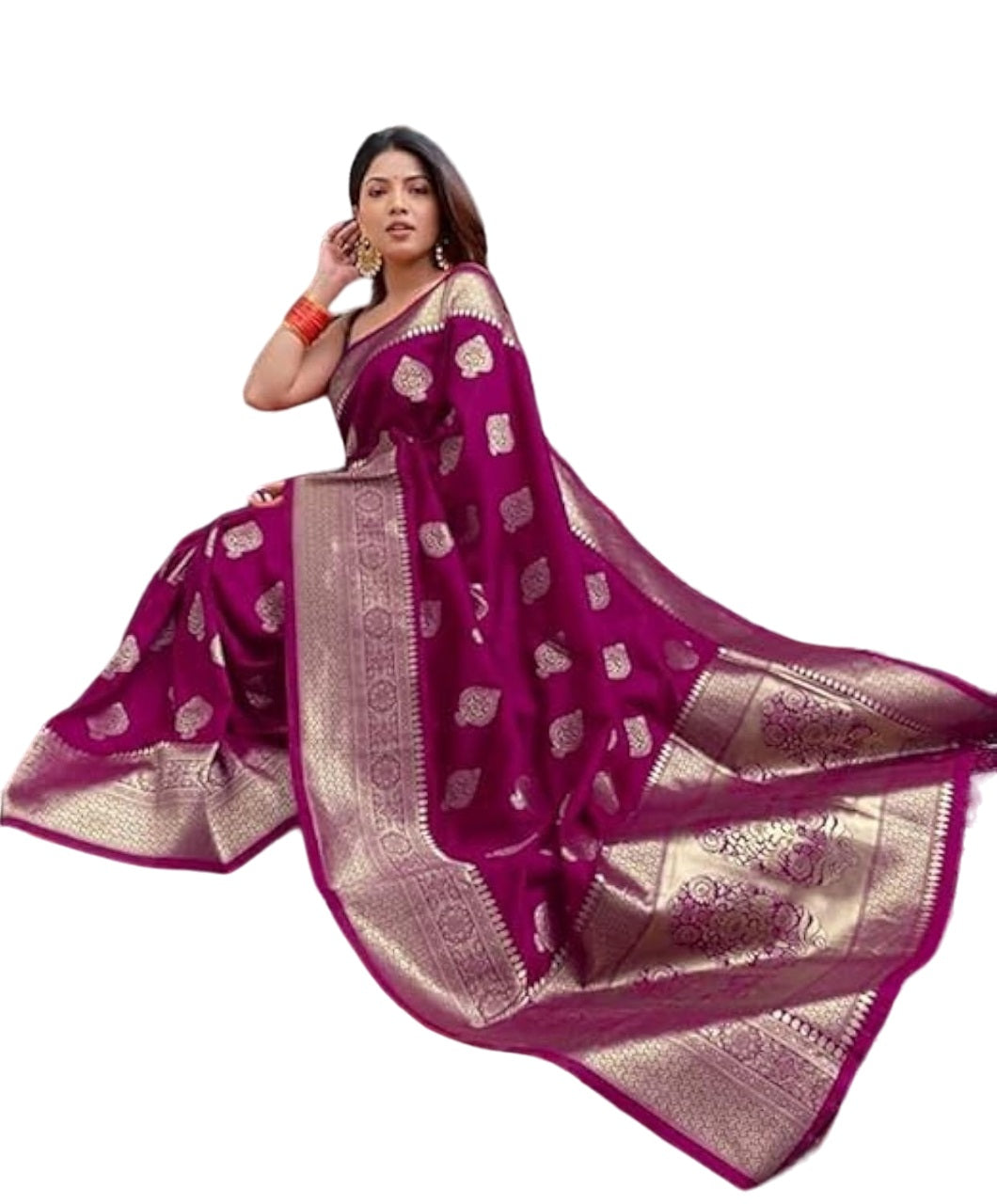 Vamika Weaving Banarasi Jacquard Purple Kanjivaram Saree - Distacart
