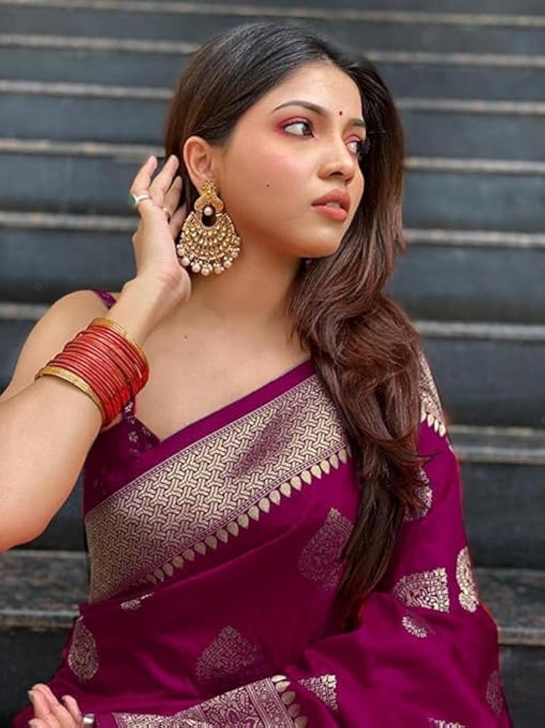 Vamika Weaving Banarasi Jacquard Purple Kanjivaram Saree - Distacart