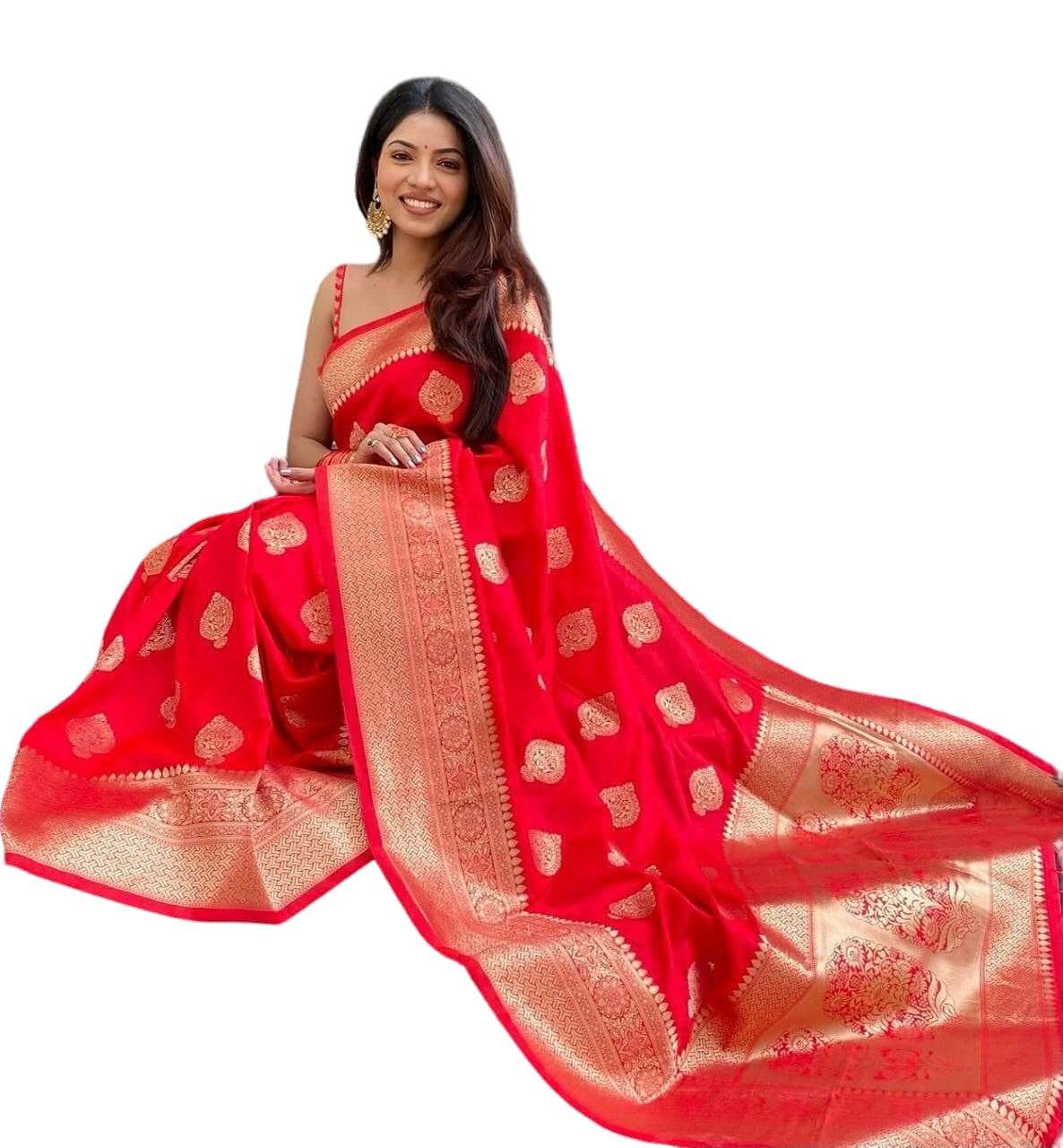 Vamika Weaving Banarasi Jacquard Red Kanjivaram Saree - Distacart