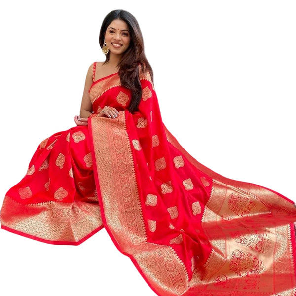 Vamika Weaving Banarasi Jacquard Red Kanjivaram Saree - Distacart