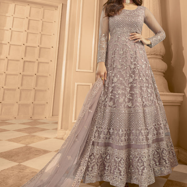 Vegaa Fashion Onion Pink Net Embroidered Anarkali Suit - Distacart