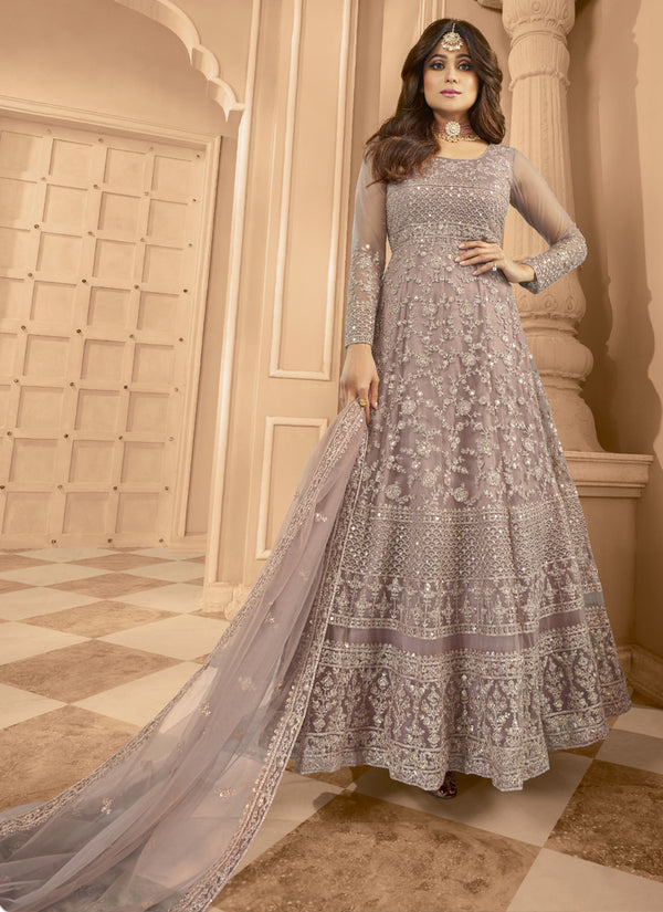 Vegaa Fashion Onion Pink Net Embroidered Anarkali Suit