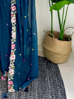 Thumbnail for Vamika Embroidery Rama Green Georgette Bollywood Saree - Distacart